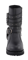 Milwaukee Leather MBL9399 Women's 9-Inch Triple Buckle Black Leather Harness Biker Boots w/ Side Zipper Entry