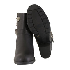 Milwaukee Leather Women's Short Black Fashion Boots with Side Zipper and Triple Buckle Adjustment MBL9405