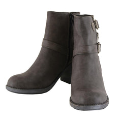 Milwaukee Leather MBL9406 Womens Stone Grey Triple Buckle Side Zipper Boots with Platform Heel