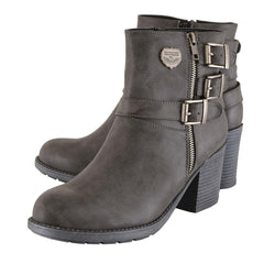 Milwaukee Leather MBL9406 Womens Stone Grey Triple Buckle Side Zipper Boots with Platform Heel
