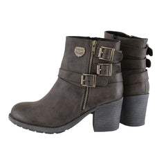 Milwaukee Leather MBL9406 Womens Stone Grey Triple Buckle Side Zipper Boots with Platform Heel