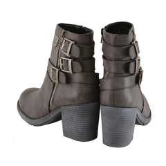 Milwaukee Leather MBL9406 Womens Stone Grey Triple Buckle Side Zipper Boots with Platform Heel