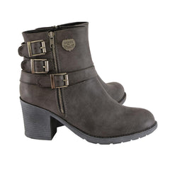 Milwaukee Leather MBL9406 Womens Stone Grey Triple Buckle Side Zipper Boots with Platform Heel