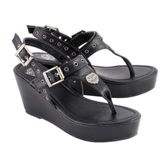 Milwaukee Leather MBL9411 Women's Black Wedge Fashion Casual Sandals with Buckled Straps