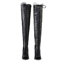 Milwaukee Leather MBL9421 Women's Black Lace-Up Knee-High Fashion Casual Boots with Open Toe