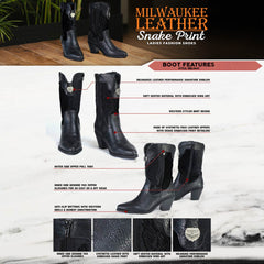 Milwaukee Leather MBL9441 Women's Black Western Style Fashion Boots with Black Snake Print