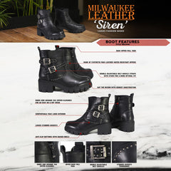 Milwaukee Leather MBL9446 Women's ‘Siren’ Premium Black Studded Fashion Boots w/ Side Zippers