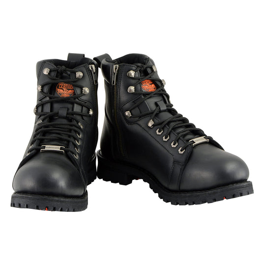 Milwaukee Leather MBM100 Men's Black Lace-Up Boots with Side Zipper