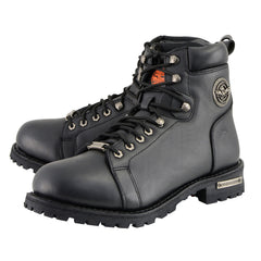 Milwaukee Leather MBM100W Men's Black Wide-Width Lace-Up Boots with Side Zipper