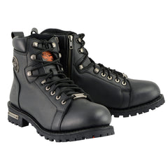 Milwaukee Leather MBM100W Men's Black Wide-Width Lace-Up Boots with Side Zipper