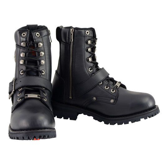 Milwaukee Leather MBM101W Men's Black Wide-Width Lace-Up Engineer Boots with Side Zipper Entry