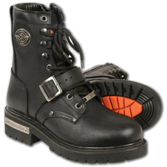 Milwaukee Leather Men's Black Leather Lace-Up Engineer Motorcycle Boots with Buckles and Side Zipper MBM101