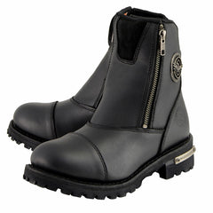 Milwaukee Leather MBM102W Men's Black Super Clean 'Wide-Width' Double Sided Zipper Entry Motorcycle Leather Boots