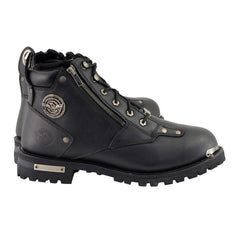 Milwaukee Leather MBM103W Men's Black Leather Lace-Up Wide-Width  Biker Boots w/ DualSide Zipper Entry