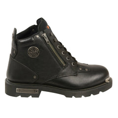 Milwaukee Leather MBM103 Men's Black Leather Lace-Up Motorcycle Boots with Dual Side Zipper Entry