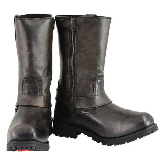 Milwaukee Leather MBM9005W Men's Classic Distressed Brown 'Wide Width' 11-inch Harness Square Toe Boots
