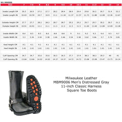 Milwaukee Leather Boots MBM9006 Mens Distressed Gray 11 Inch Classic Harness Square Toe Boot