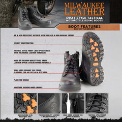 Milwaukee Leather MBM9011 Men's 6-inch Black Leather Swat Style-Tactical Lace-Up Biker Boots w/ Side Zippers