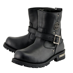 Milwaukee Leather MBM9040W Men's Black 'Wide Width' 6-inch Classic Engineer Motorcycle Leather Boots with Side Zipper