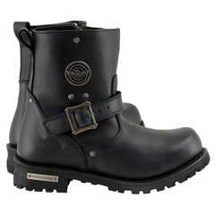 Milwaukee Leather MBM9040W Men's Black 'Wide Width' 6-inch Classic Engineer Motorcycle Leather Boots with Side Zipper