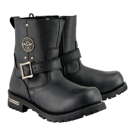 Milwaukee Leather MBM9040W Men's Black 'Wide Width' 6-inch Classic Engineer Motorcycle Leather Boots with Side Zipper