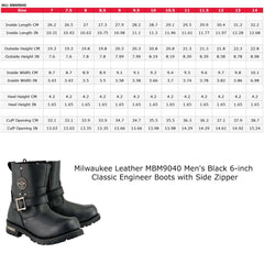 Milwaukee Leather MBM9040W Men's Black 'Wide Width' 6-inch Classic Engineer Motorcycle Leather Boots with Side Zipper