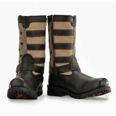 Milwaukee Leather MBM9045 Men's 'Stars and Stripes' Black with Tan Motorcycle Rider Harness Boots