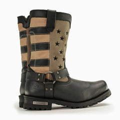 Milwaukee Leather MBM9045 Men's 'Stars and Stripes' Black with Tan Motorcycle Rider Harness Boots
