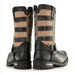 Milwaukee Leather MBM9045 Men's 'Stars and Stripes' Black with Tan Motorcycle Rider Harness Boots