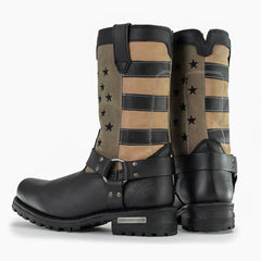 Milwaukee Leather MBM9045 Men's 'Stars and Stripes' Black with Tan Motorcycle Rider Harness Boots