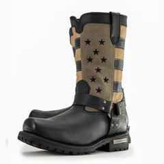 Milwaukee Leather MBM9045 Men's 'Stars and Stripes' Black with Tan Motorcycle Rider Harness Boots