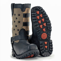 Milwaukee Leather MBM9045 Men's 'Stars and Stripes' Black with Tan Motorcycle Rider Harness Boots