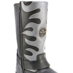 Milwaukee Leather MBM9067 Men's 'Flamed' 11-Inch Black Leather Harness Square Toe Motorcycle Boots
