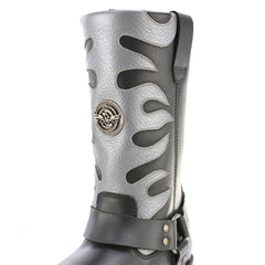 Milwaukee Leather MBM9067 Men's 'Flamed' 11-Inch Black Leather Harness Square Toe Motorcycle Boots