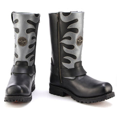 Milwaukee Leather MBM9067 Men's 'Flamed' 11-Inch Black Leather Harness Square Toe Motorcycle Boots