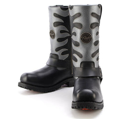Milwaukee Leather MBM9067 Men's 'Flamed' 11-Inch Black Leather Harness Square Toe Motorcycle Boots