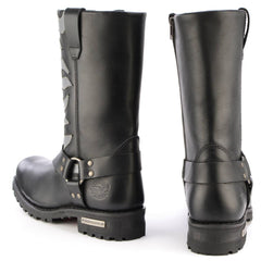 Milwaukee Leather MBM9067 Men's 'Flamed' 11-Inch Black Leather Harness Square Toe Motorcycle Boots