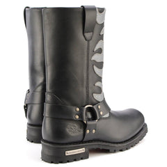 Milwaukee Leather MBM9067 Men's 'Flamed' 11-Inch Black Leather Harness Square Toe Motorcycle Boots