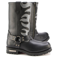 Milwaukee Leather MBM9067 Men's 'Flamed' 11-Inch Black Leather Harness Square Toe Motorcycle Boots