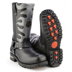 Milwaukee Leather MBM9067 Men's 'Flamed' 11-Inch Black Leather Harness Square Toe Motorcycle Boots