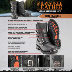 Milwaukee Leather MBM9076 Men’s Black 'Tactical' Logger Leather Boots with Buckle Enhancement