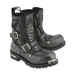 Milwaukee Leather MBM9076 Men's Black Tactical Logger Leather Boots with Buckle Enhancement