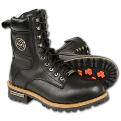 Milwaukee Leather Men's Classic Black Leather Lace-Up Logger Boots with Side Zipper MBM9095