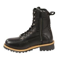 Milwaukee Leather Men's Classic Black Leather Wide Width Lace-Up Logger Boots with Side Zipper MBM9095W