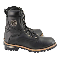 Milwaukee Leather MBM9095 Men’s Classic Black Logger Lace-Up Boots with Side Zipper
