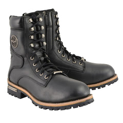 Milwaukee Leather Men's Classic Black Leather Wide Width Lace-Up Logger Boots with Side Zipper MBM9095W