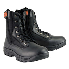 Milwaukee Leather Men's 9-Inch Black Leather Lace-Up Tactical Motorcycle Boots with Side Zipper MBM9110