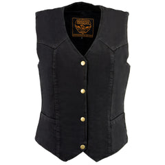 Milwaukee Leather MDL4000 Women's Black Denim 4-Snap Button Closure Motorcycle Rider Vest