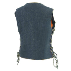 Milwaukee Leather MDL4020 Women's Classic Blue ‘6 Pocket’ Side Lace Denim Vest with Snap Buttons