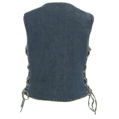 Milwaukee Leather MDL4020 Women's Classic Blue ‘6 Pocket’ Side Lace Denim Vest with Snap Buttons